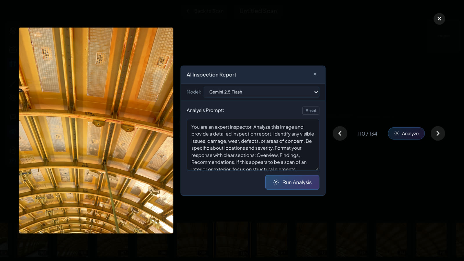 Requesting an AI inspection report on a photo