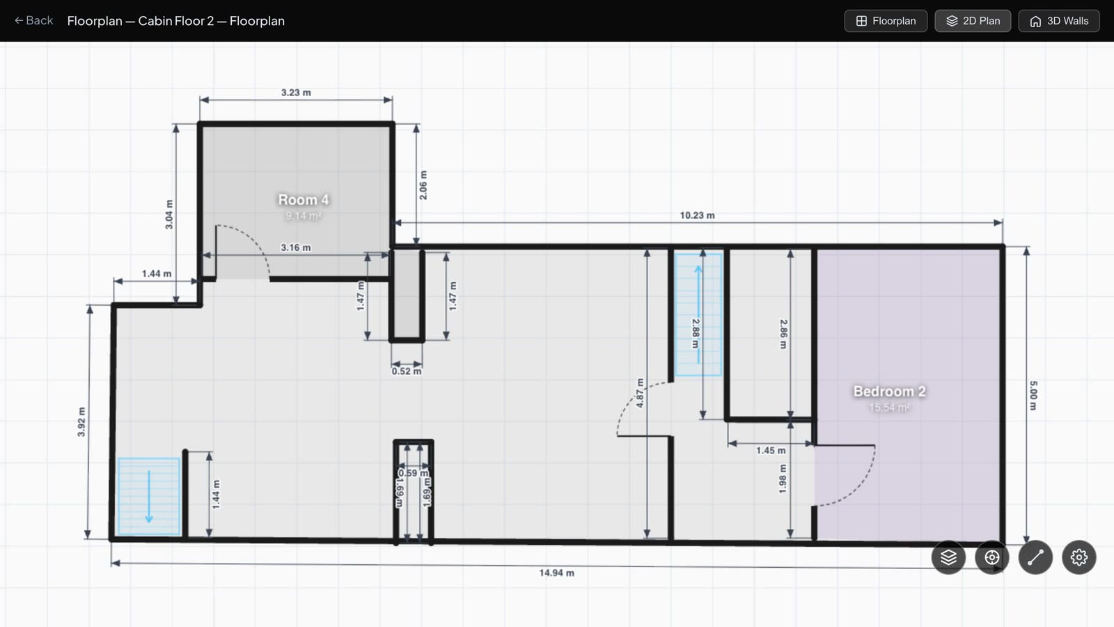 Floor 2 as a 2D drawing with dimensions