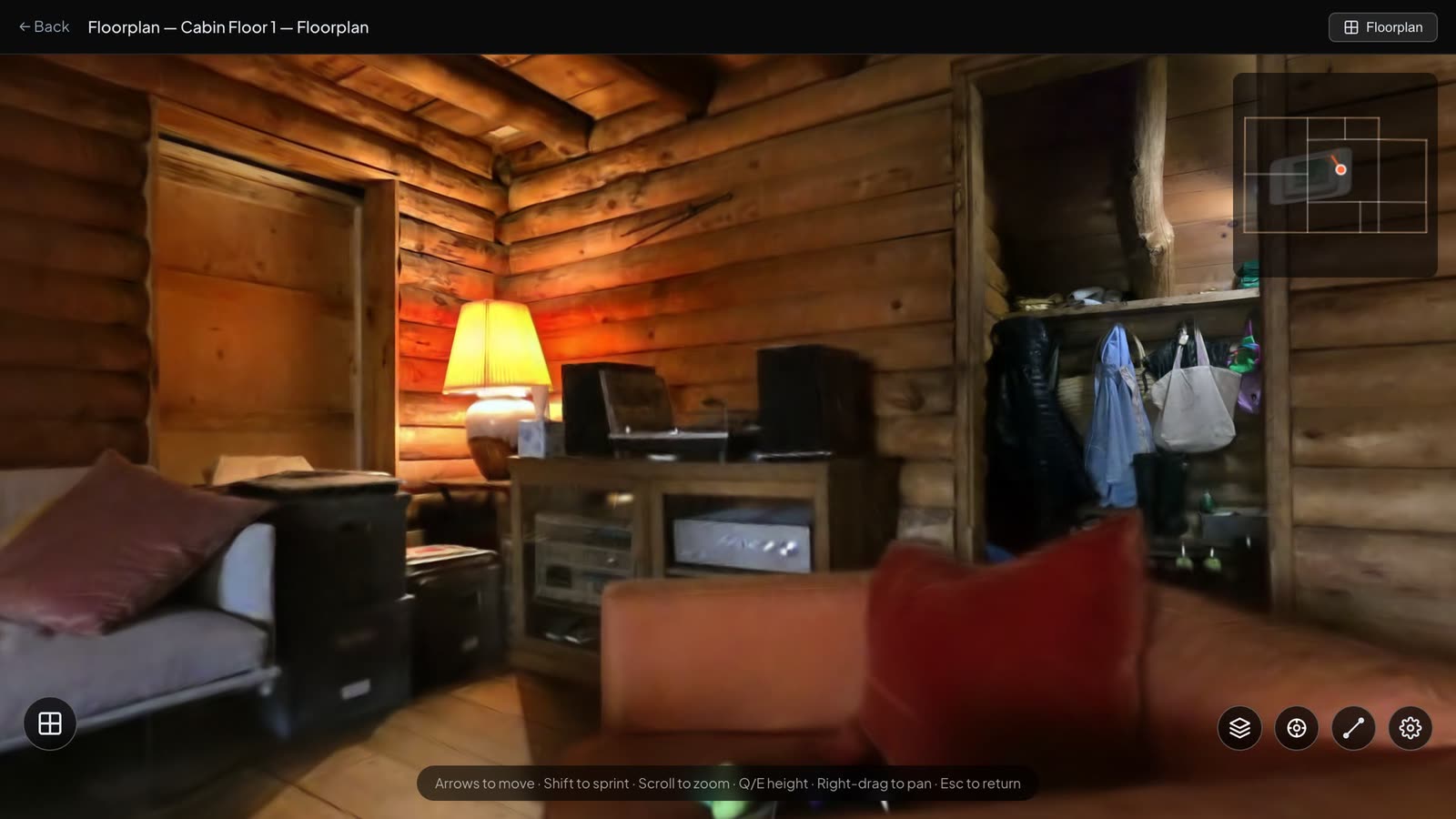 Standing in the living room, with the plan in the corner