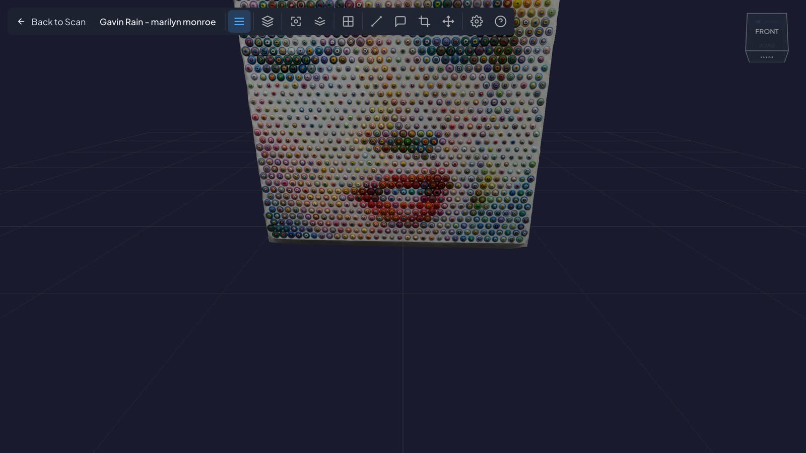 The 3D model, seen from the front