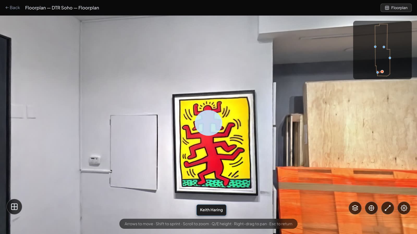 Standing in front of the work in the room scan