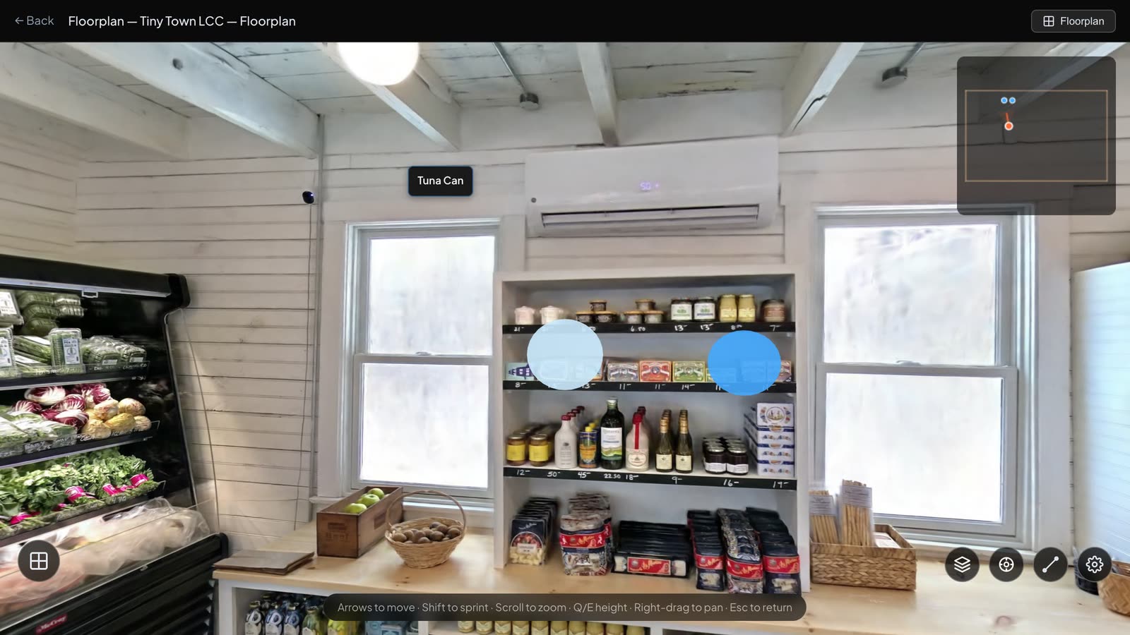 In front of the shelf, with both products marked