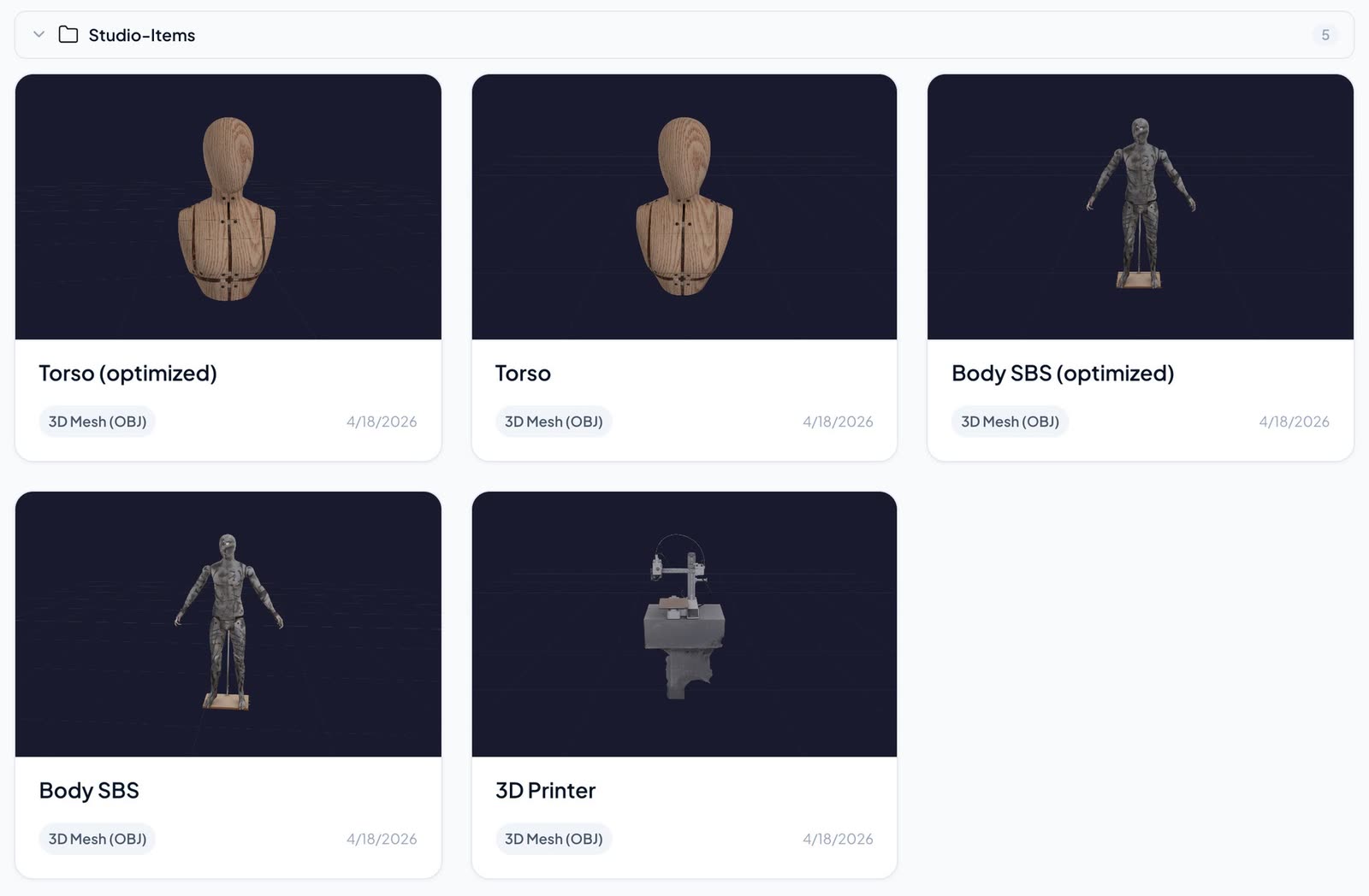 The equipment folder: five models
