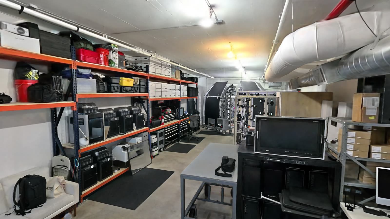Racking with cases, printers and tools